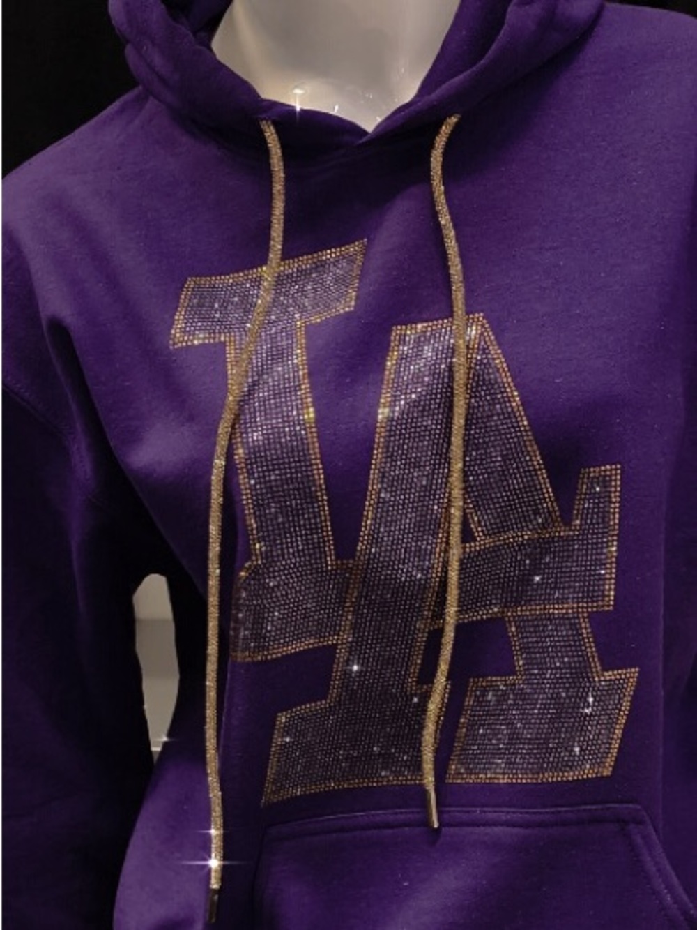 Lakers Purple Rhinestone LA Logo Hoodie